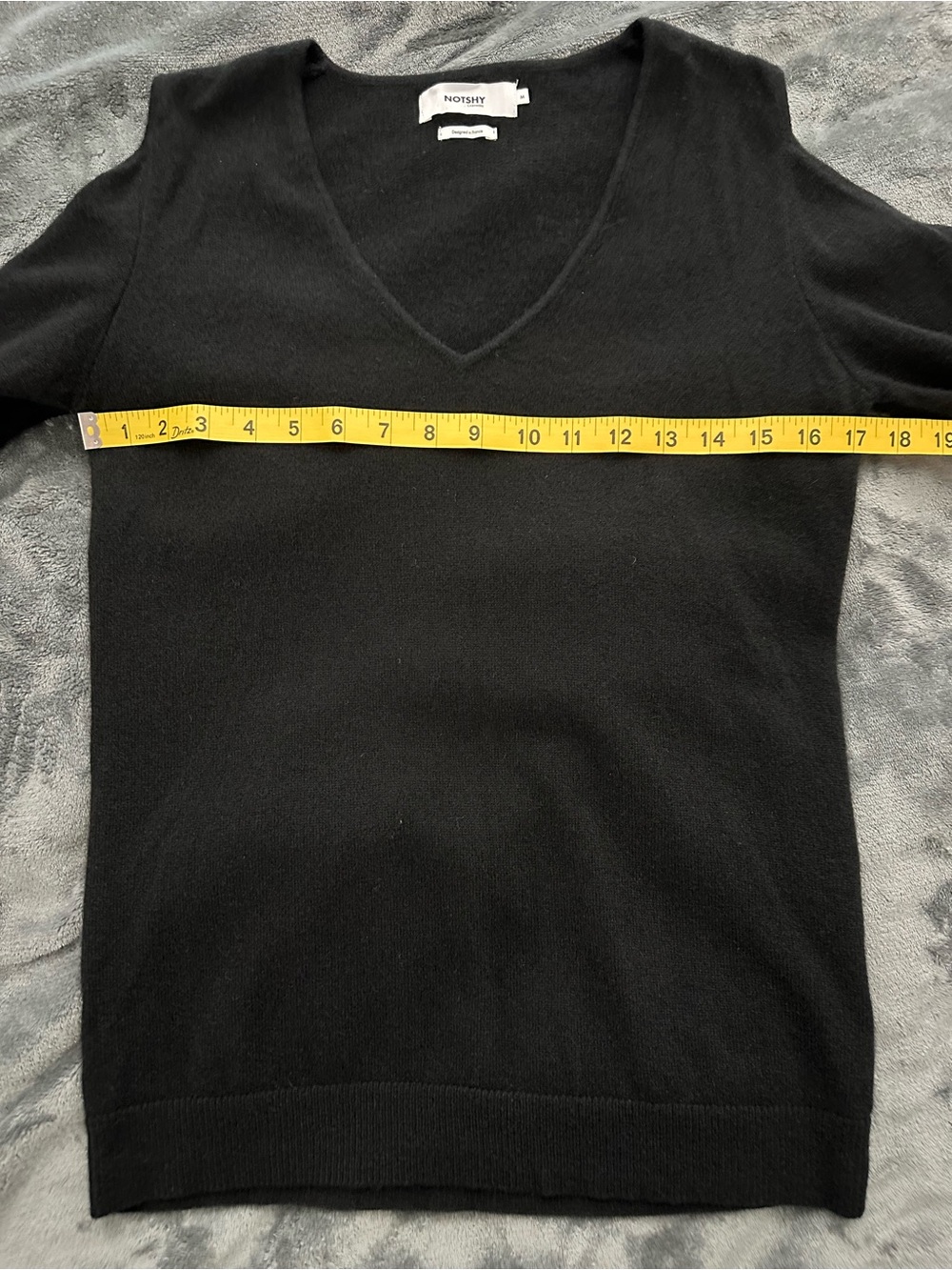 NOTSHY 100% Cashmere Black Cold Shoulder V-Neck Sweater Women’s M - Picture 9 of 14